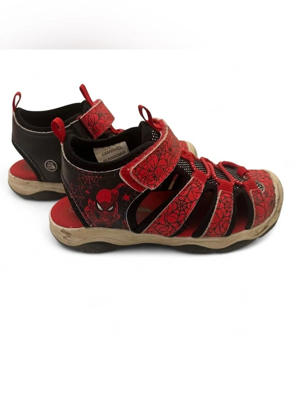 9C Toddler Boy Marvel Spiderman Closed Toe Light Up Sandals Velcro Strap